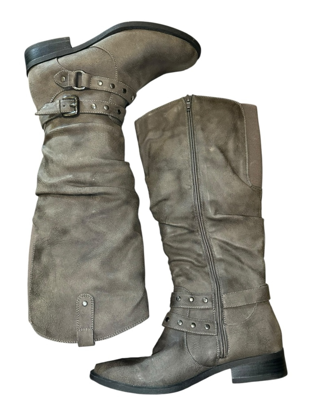 White Mountain Over-the-Knee Buckled Riding Boots - Gray - Picture 3 of 9